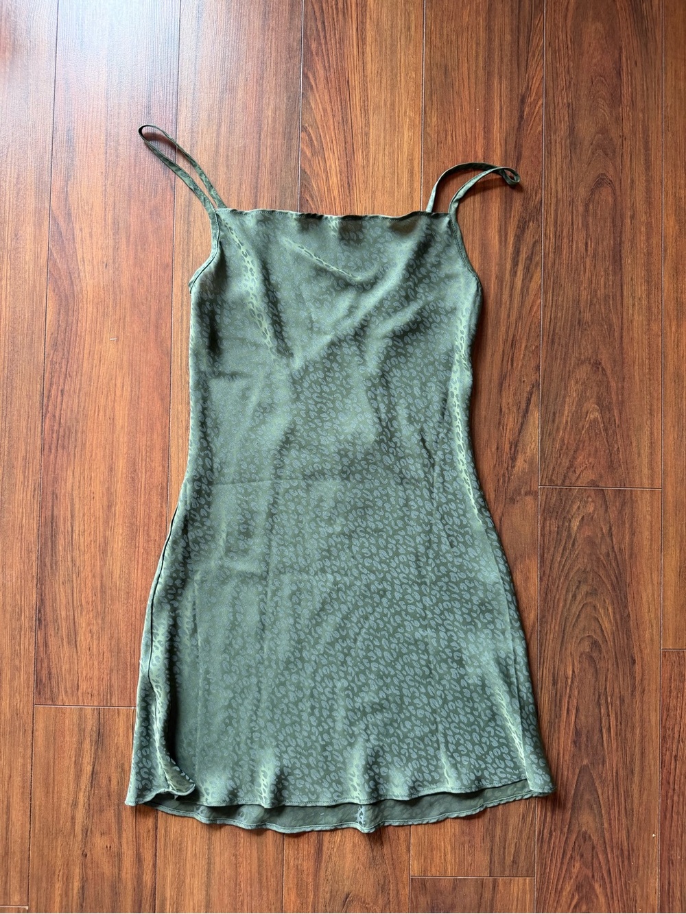 Vrg Grl Olive Green Slip Mini Dress with Leopard Print